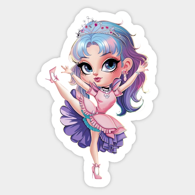 Anime princess with large eyes, purple hair, and ballet attire, wearing a tiara Sticker by animegirlnft